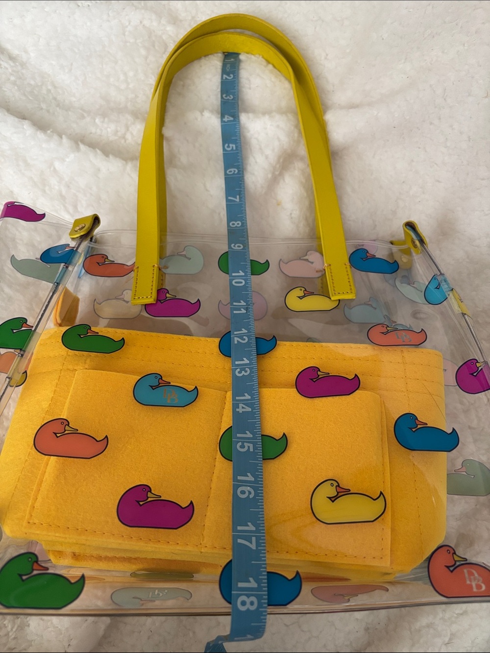 Dooney & Bourke Clear Tote with Yellow Handles and Multicolor Duck Print - Picture 10 of 11